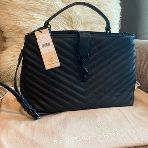 NWT Rebecca Minkoff Edie Top Handle Black Leather Satchel Bag